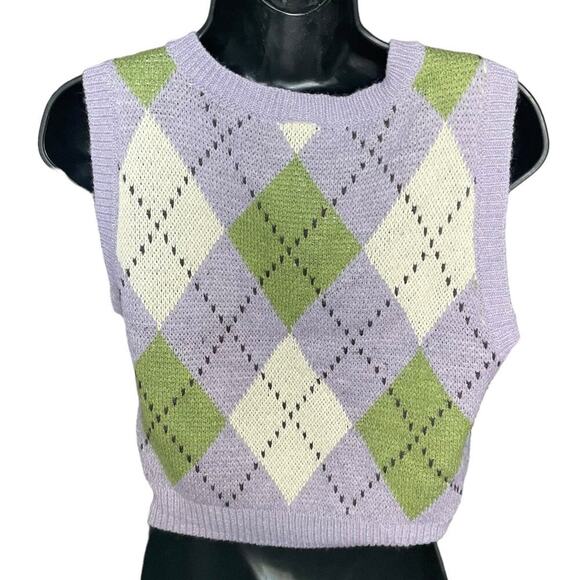 Urban Outfitters Argyle Cropped Vest Sz M - Picture 5 of 9